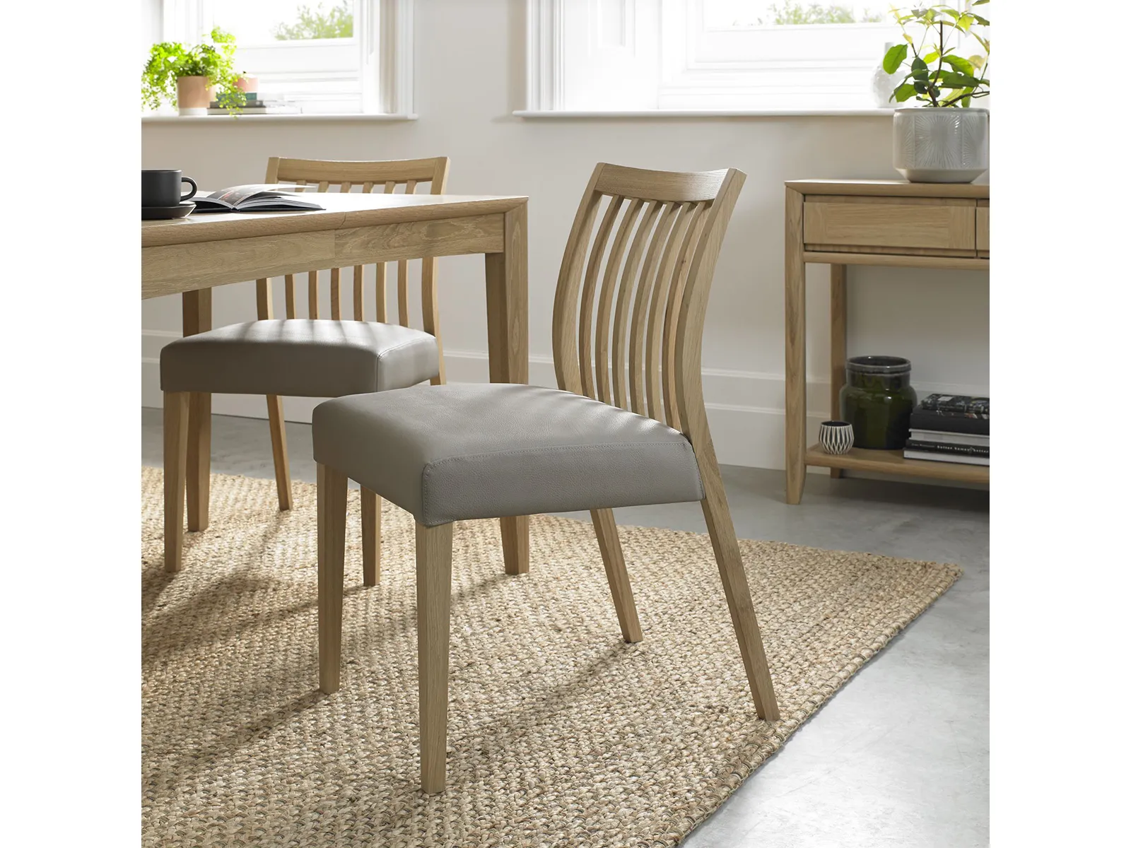 Low Slat Back Chair - Grey Bonded Leather